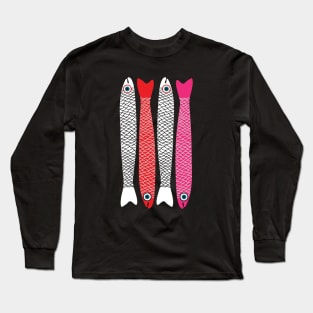 ANCHOVIES Bright Graphic Fun Groovy Fish in White Red Pink - Vertical Layout - UnBlink Studio by Jackie Tahara Long Sleeve T-Shirt